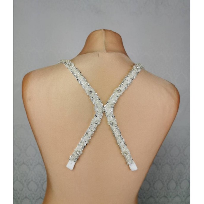 Crystals & Pearls DETACHABLE STRAPS, sewed by hand on ivory satin
