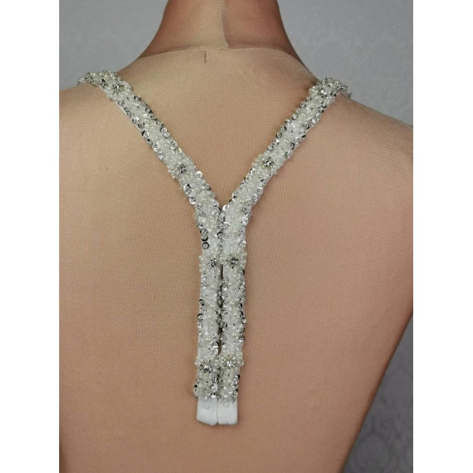 Crystals & Pearls DETACHABLE STRAPS, sewed by hand on ivory satin
