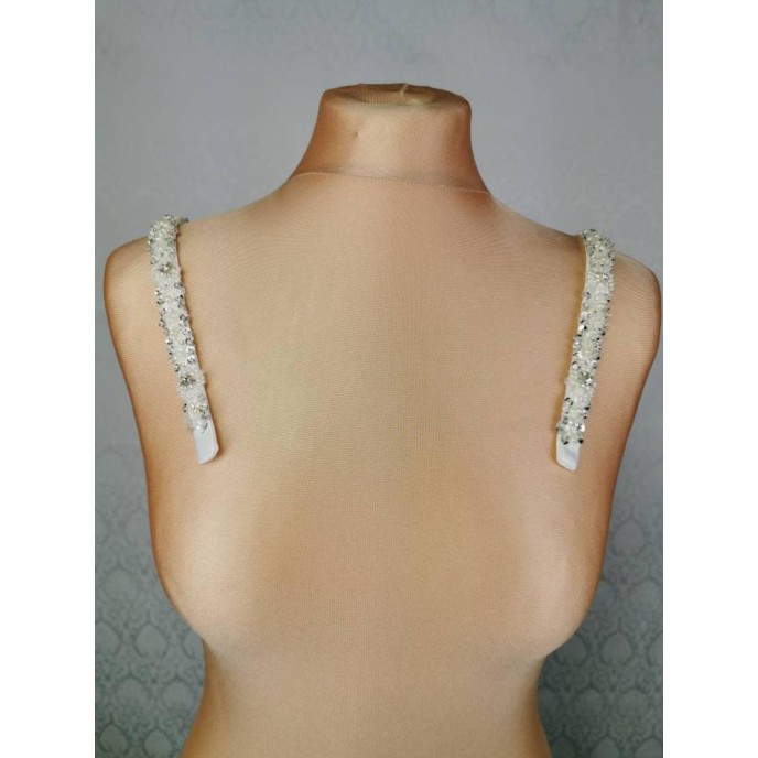 Crystals & Pearls DETACHABLE STRAPS, sewed by hand on ivory satin