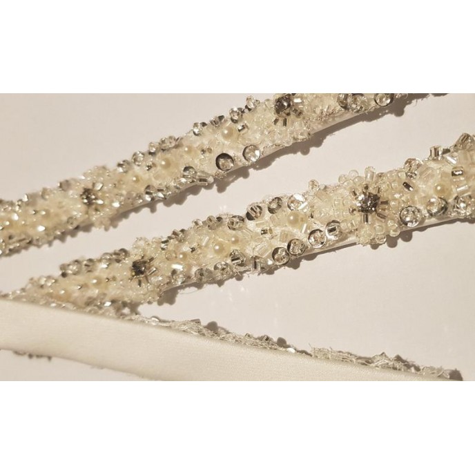 Crystals & Pearls DETACHABLE STRAPS, sewed by hand on ivory satin