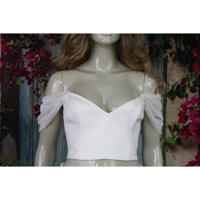 Pearls tulle detachable wedding dress sleeve