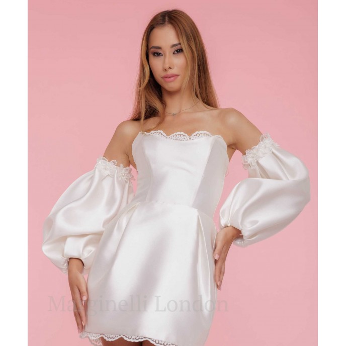 Long Detachable Puffy Sleeves for Wedding Dress with 3D flowers
