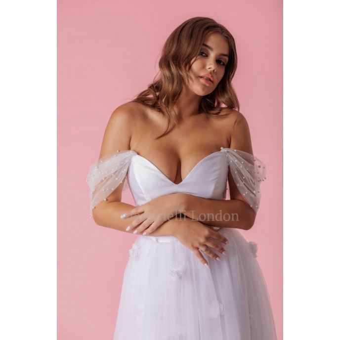 Pearls tulle detachable wedding dress sleeve
