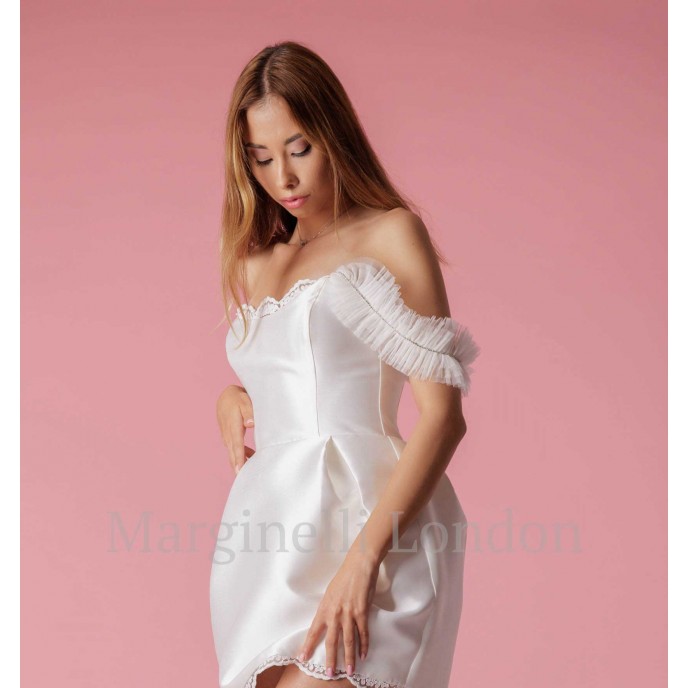 White Straps from Tulle with sewed by hand Crystals