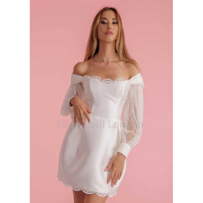 Long Bridal Tulle & Satin detachable sleeves
