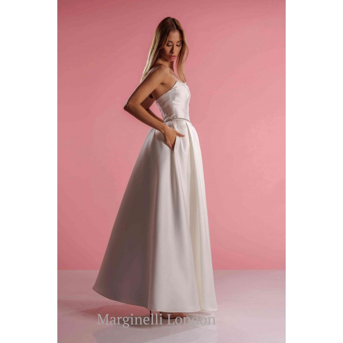 Boho Mikado Satin Wedding Dress featuring lightweight fabric and bohemian elegance