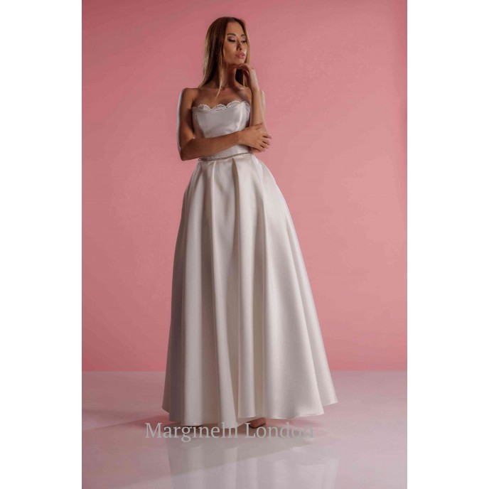 Boho Mikado Satin Wedding Dress featuring lightweight fabric and bohemian elegance