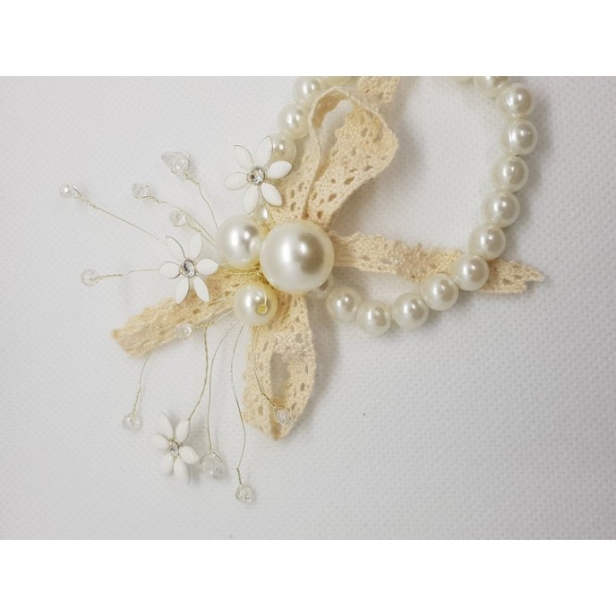Wrist Corsage Crystal Pearl Flower with Pearl Bracelet
