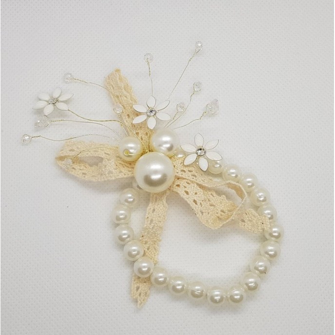 Wrist Corsage Crystal Pearl Flower with Pearl Bracelet
