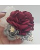 Wrist Corsage Rose Flower with Gold Leaf & Pearl Bracelet