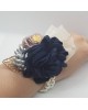Wrist Corsage Rose Flower with Gold Leaf & Pearl Bracelet