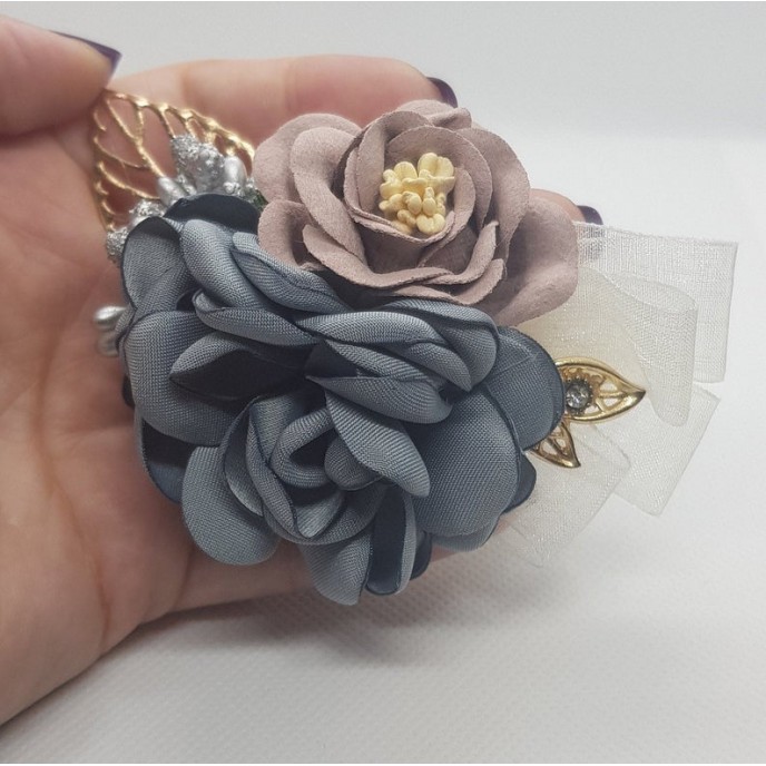 Wrist Corsage Rose Flower with Gold Leaf & Pearl Bracelet