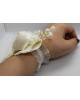 Wrist Corsage White Flower with Gold Leaf & Pearl Decoration