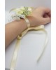 Wrist Corsage Rose Fabric Flower & Artificial Leaves with Satin Ribbon