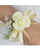 Wrist Corsage Rose Fabric Flower & Artificial Leaves with Satin Ribbon