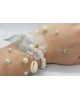 Wrist Corsage Green Leaf Rhinestone Flower with Pearl Bracelet