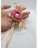 Wrist Corsage Rose Fabric Flower & Artificial Leaves with Satin Ribbon