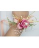 Wrist Corsage Rose Fabric Flower & Artificial Leaves with Satin Ribbon
