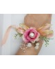 Wrist Corsage Rose Fabric Flower & Artificial Leaves with Satin Ribbon
