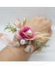 Wrist Corsage Rose Fabric Flower & Artificial Leaves with Satin Ribbon