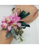 Wrist Corsage Fabric Flower Artificial Leaf with Satin Ribbon