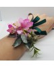 Wrist Corsage Fabric Flower Artificial Leaf with Satin Ribbon