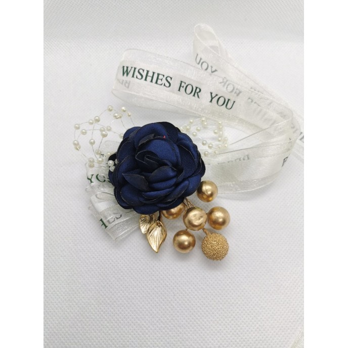 Wrist Corsage Flower Rose with Gold Decoration & Pearl