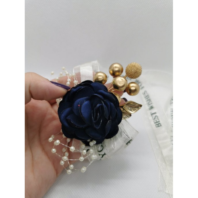 Wrist Corsage Flower Rose with Gold Decoration & Pearl