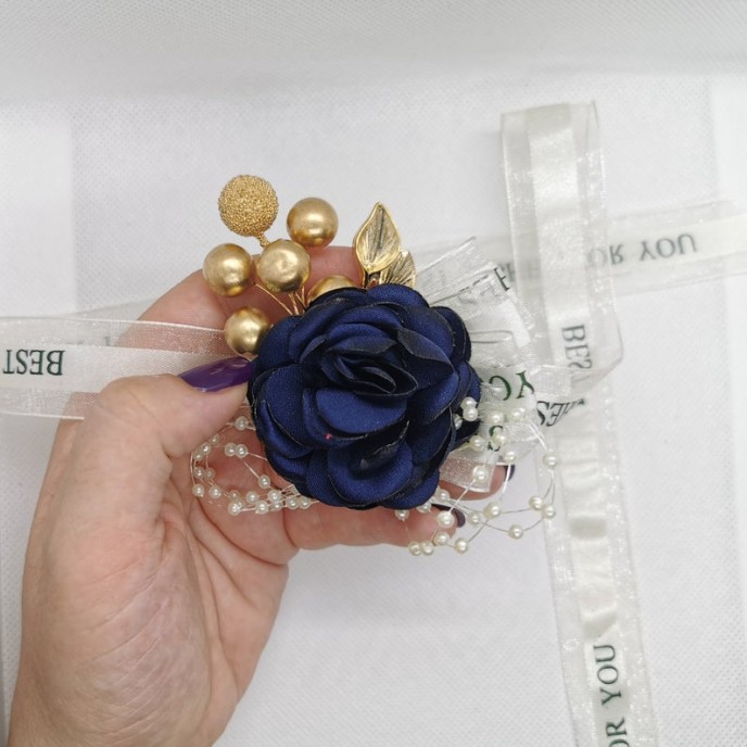 Wrist Corsage Flower Rose with Gold Decoration & Pearl