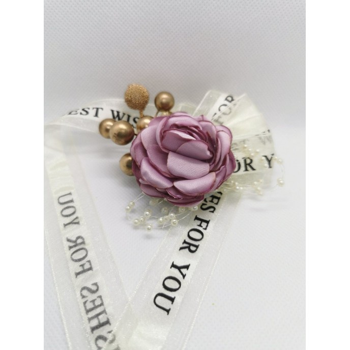 Wrist Corsage Flower Rose with Gold Decoration & Pearl