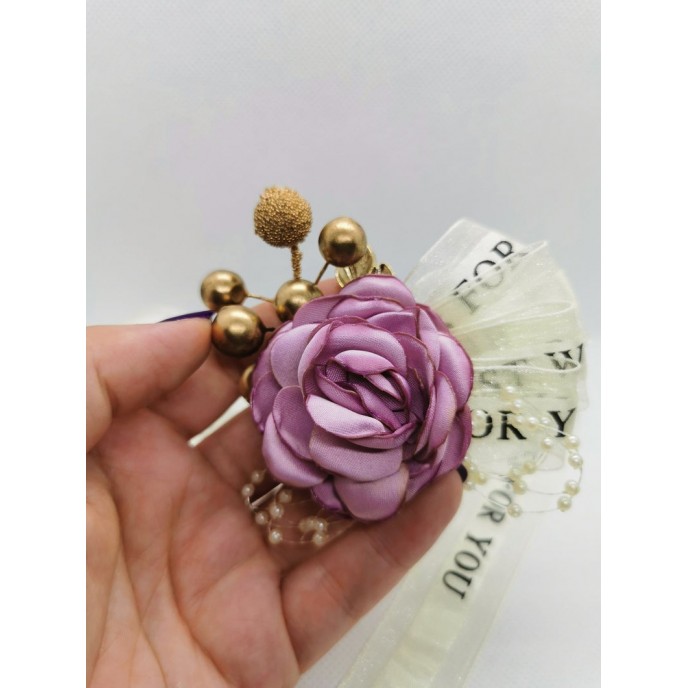 Wrist Corsage Flower Rose with Gold Decoration & Pearl