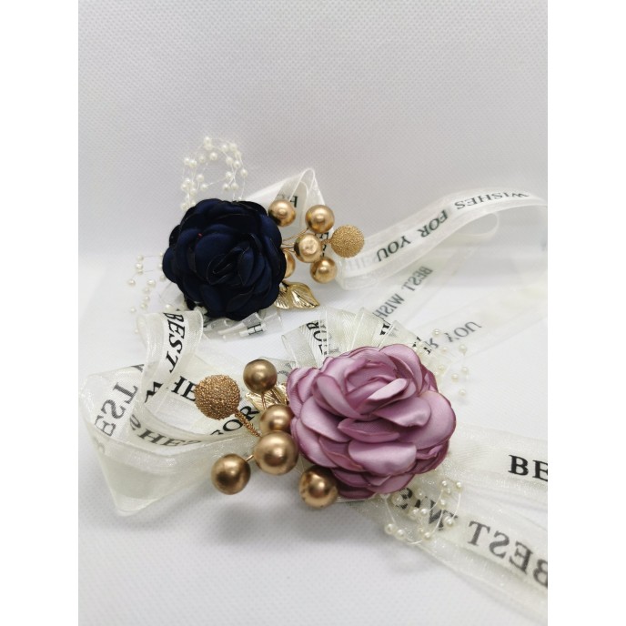 Wrist Corsage Flower Rose with Gold Decoration & Pearl