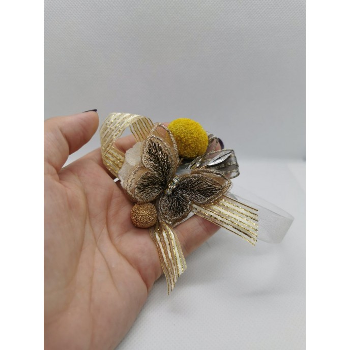 Wrist Corsage Gold 3D Lace Butterfly with Gold & Yellow Decoration