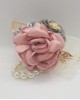 Wrist Corsage Rose Flower with Gold Leaf & Pearl Bracelet