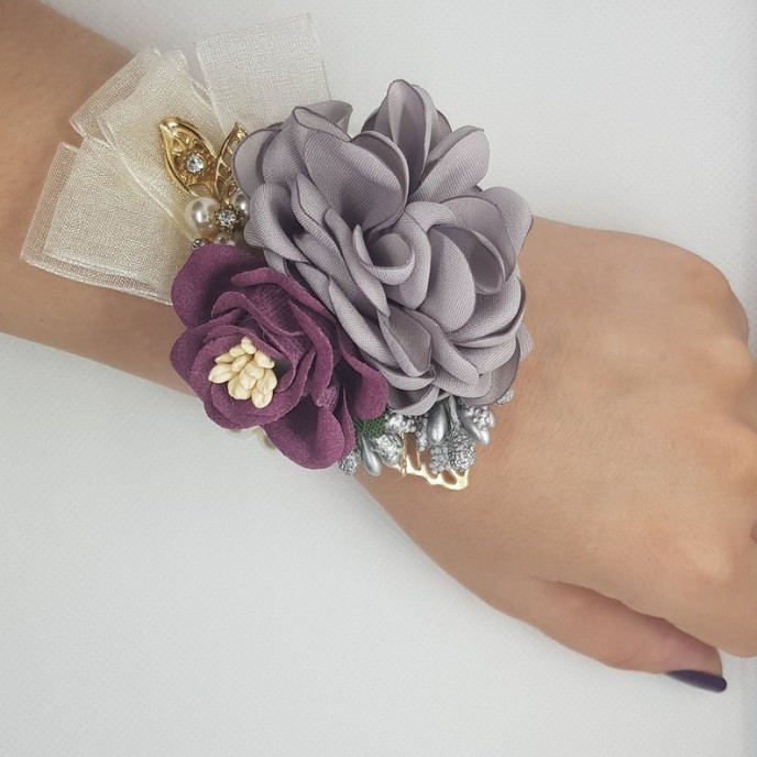 Floral Corsage Bracelet - Lela Flower Cuff- Rose Gold