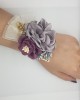 Wrist Corsage Rose Flower with Gold Leaf & Pearl Bracelet