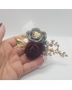 Wrist Corsage, Rose Flower with Gold, Crystals, Pearl & Lace Ribbon