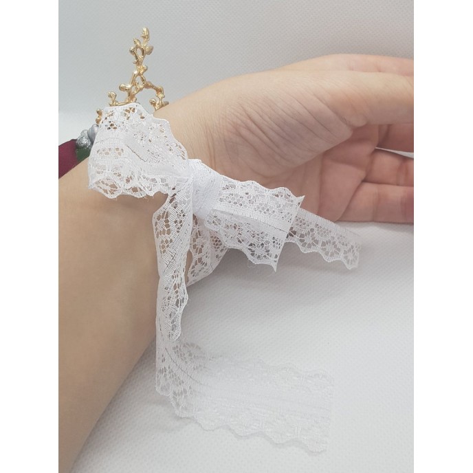 Wrist Corsage, Rose Flower with Gold, Crystals, Pearl & Lace Ribbon