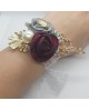 Wrist Corsage, Rose Flower with Gold, Crystals, Pearl & Lace Ribbon
