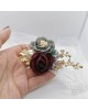 Wrist Corsage, Rose Flower with Gold, Crystals, Pearl & Lace Ribbon